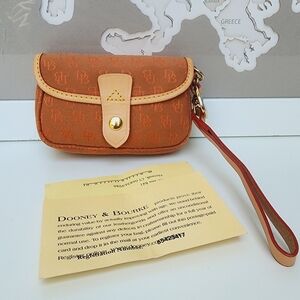 Dooney & Bourke Vintage Flap Wristlet Orange and Tan Leather Canvas NEW